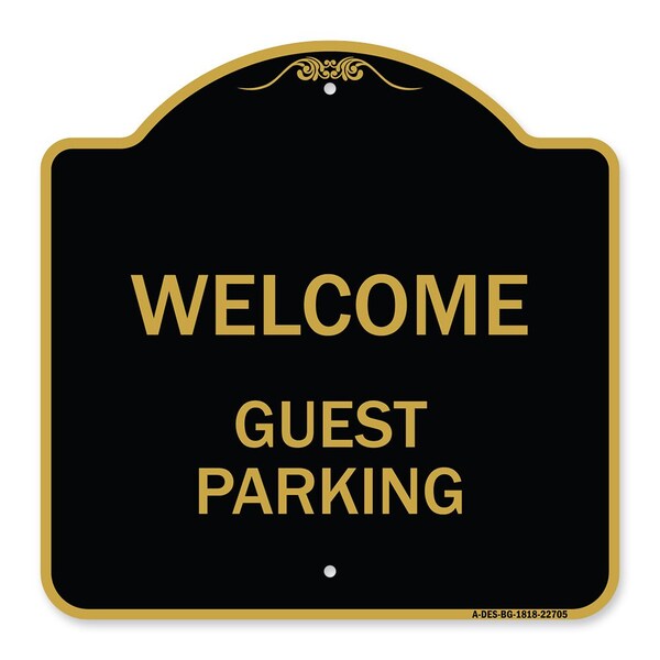 Designer Series Sign-Welcome Guest Parking, Black & Gold Aluminum Sign, 18" x 18", BG-1818-22705